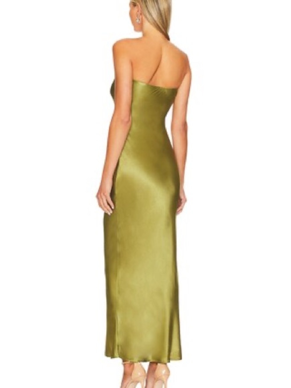 SNDYS. x REVOLVE Chartreuse Green Strapless Satin Column Shift Sheath Dress Sz 6 - Picture 3 of 11